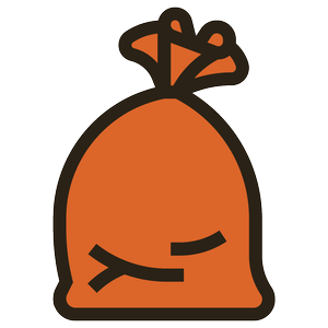 Cartoon illustration of a brown trash bag tied at the top.