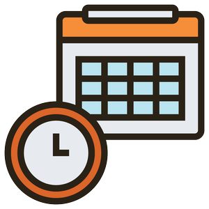 Calendar with a clock indicating time.