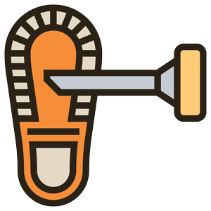 Illustration of a door lock latch with a key inserted.