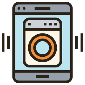 Illustration of a smartphone displaying a camera app with a camera icon on the screen, flanked by speaker and volume buttons.