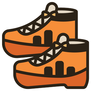 Illustration of orange hiking boots with black soles and laces.