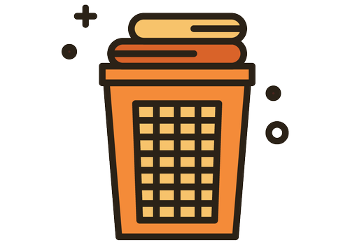 Illustration of a disposable coffee cup with a lid, decorated with a grid pattern, and surrounded by small decorative dots and crosses.