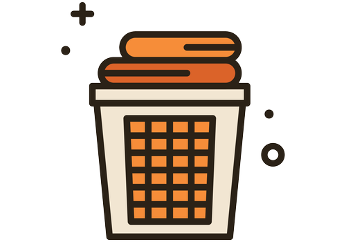 Illustration of a disposable coffee cup with a lid and sleeve, featuring a simple design in shades of brown, orange, and beige.